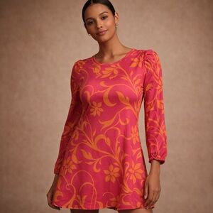 Lily Pink and Orange Floral Long-Sleeve Mini Dress Size M